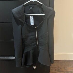 Karen Millen Size Xs Black Zoned Peplum Zip Jacket